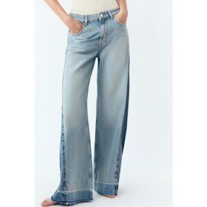 ZARA Z1975 CONTRAST MID-WAIST WIDE-LEG JEANS